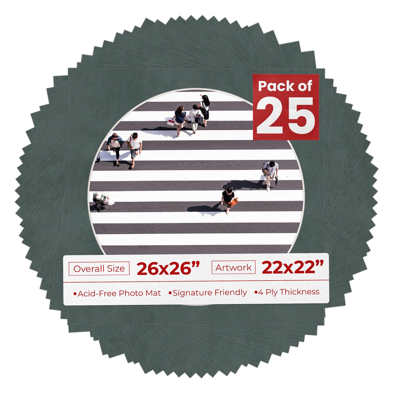 Dark Grey Suede Mat Board for 26x26 Frames - Circle Opening for 22x22 Photos